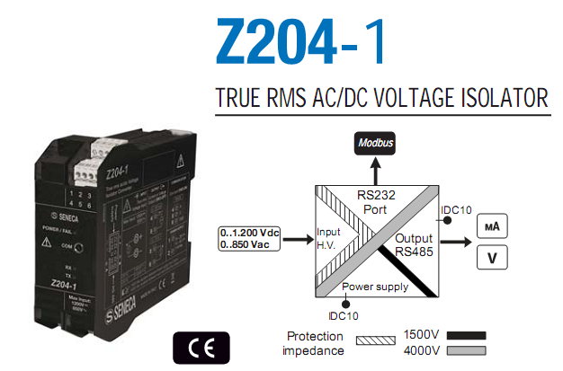 Chuyển đổi điện áp 850VAC, 1200VDC sang 4-20mA, 0-10V